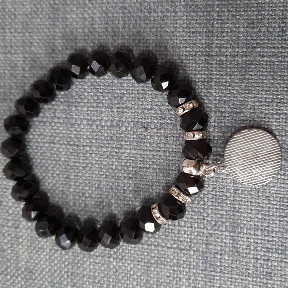 Bracelet Black Crystal Tree of Life Charm Stretch Elastic Strength Symbol Pretty - Picture 3 of 3